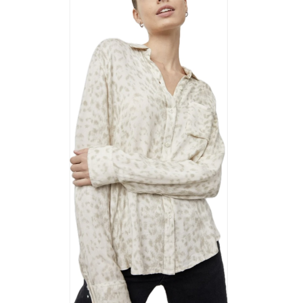 Rails Hunter Herringbone Button-Down Collared Shirt Ivory Ikat Print Size Small